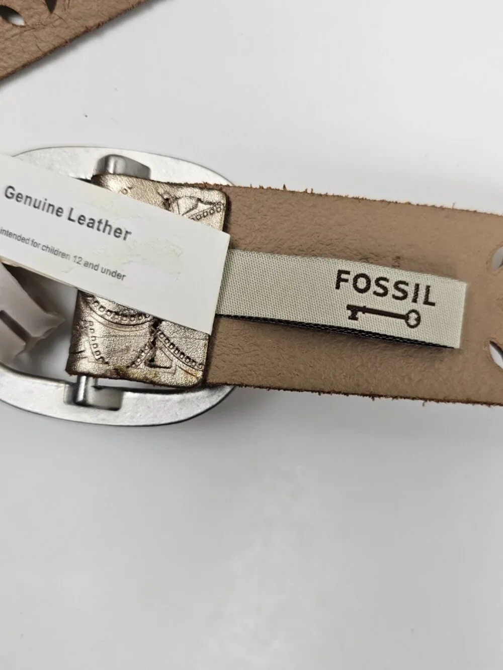 Fossil Women's Floral Perforated Silver Leather Belt L Large Vintage Y2K Boho